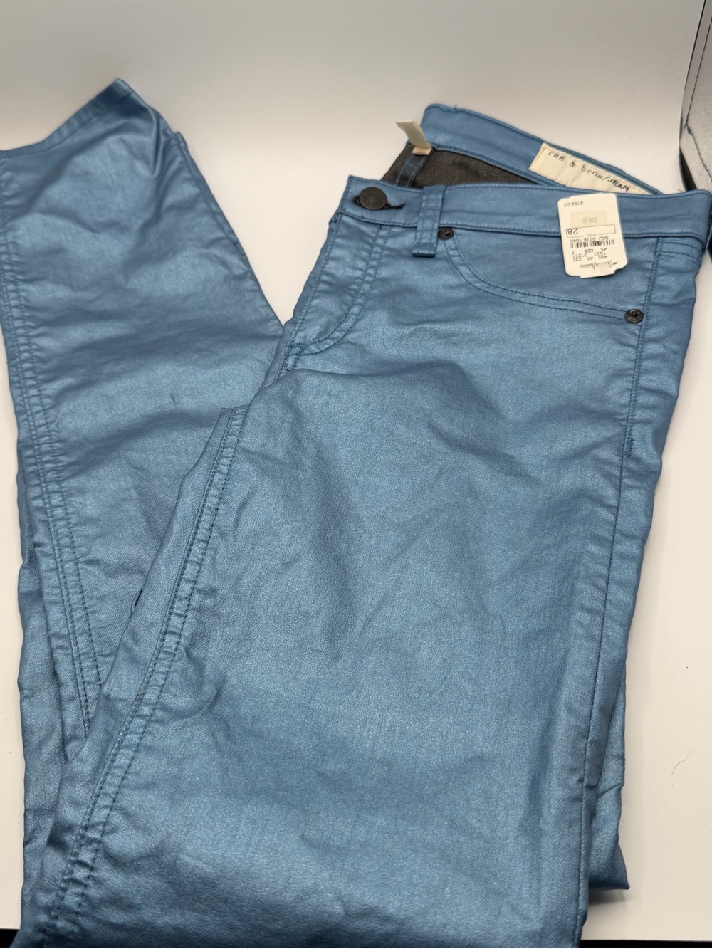 Rag & Bone Legging Jeans 28 Sky Blue Metallic Coated Skinny NWT Made USA